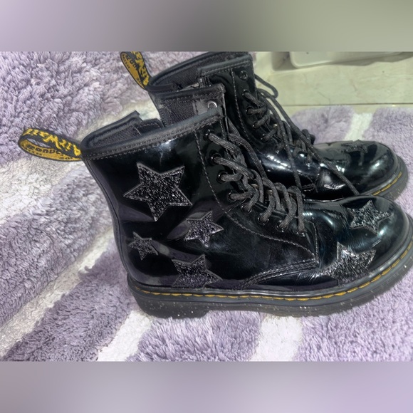 Kids Martens 1460 Glitter Star Patent Lace Up Boots Size US